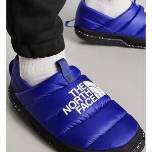 The North Face Nuptse Down Filled Blue Logo Mules Slippers Indoor Outdoor Sz 14